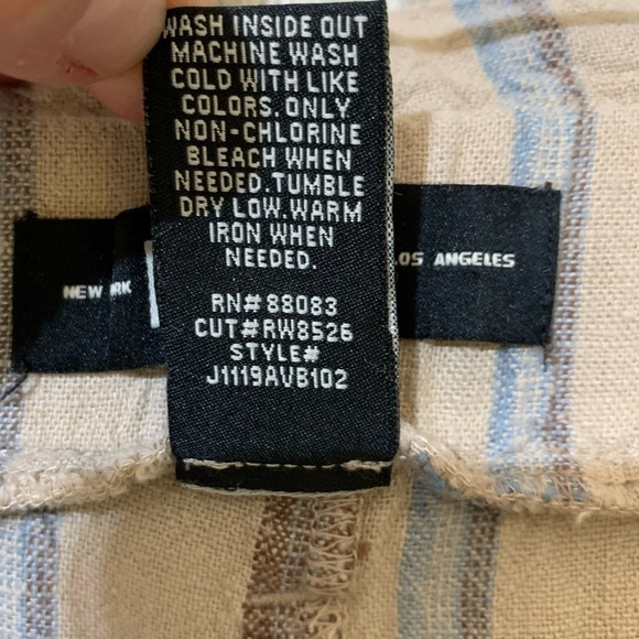 Rewash Linen Paper Bag Waist Wide Leg Striped Raw Edge Split Hem Crop Pants L - Picture 11 of 11